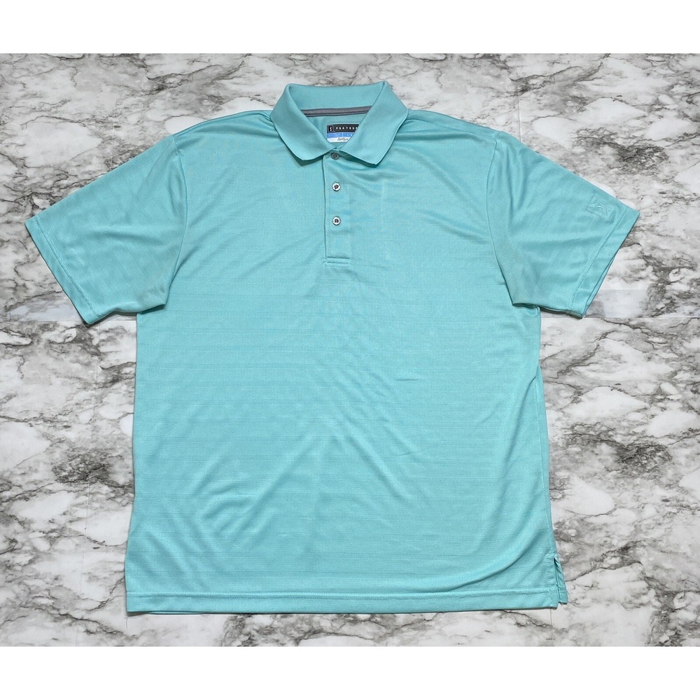 PGA Tour Air Flux Men's Golf‎ Polo Shirt Size L Turquoise Short Sleeve Emb Logo